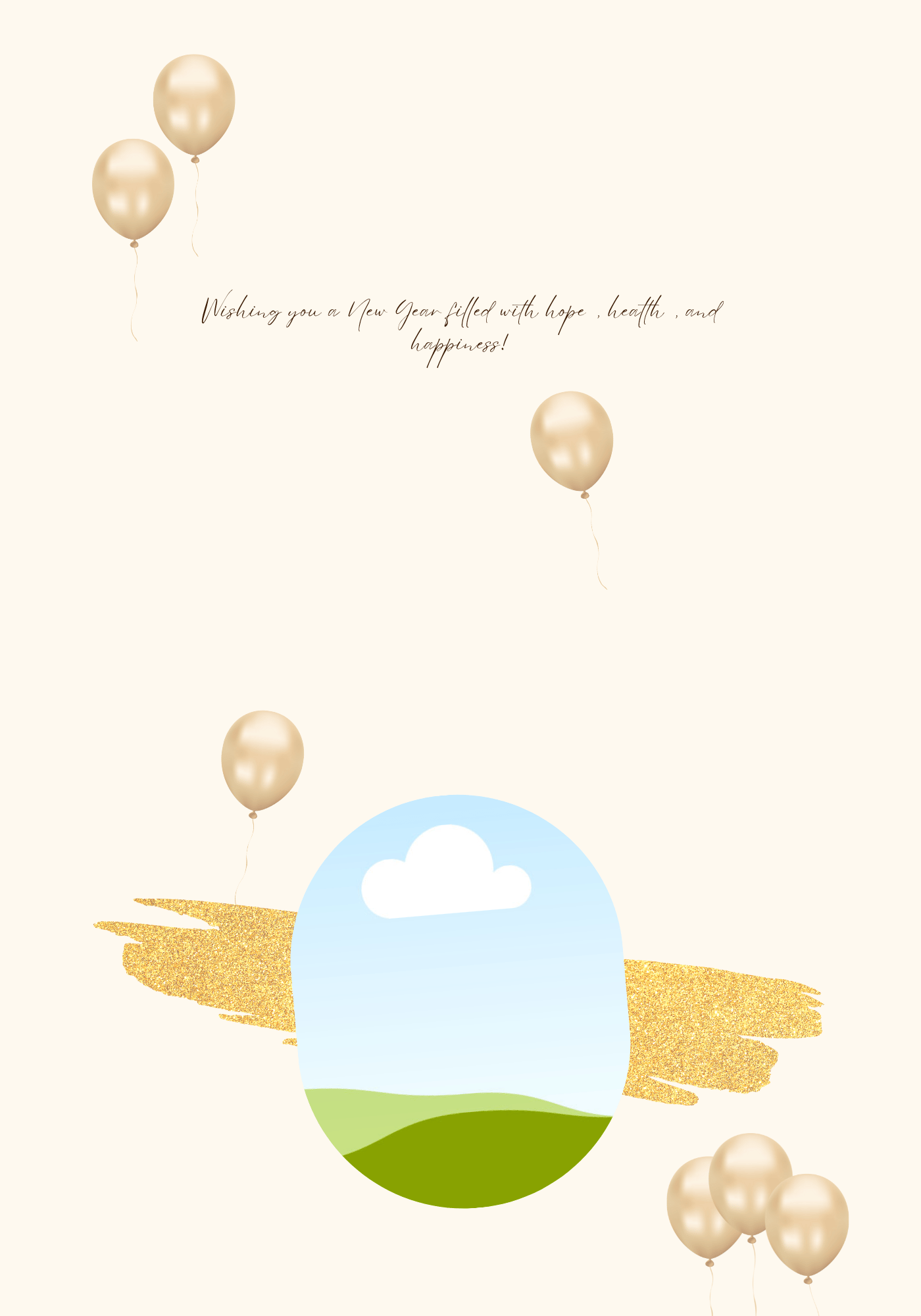 Customizable Cheers Celebration Balloons Folded Card Landscape | Digital Canva Template. Inside design