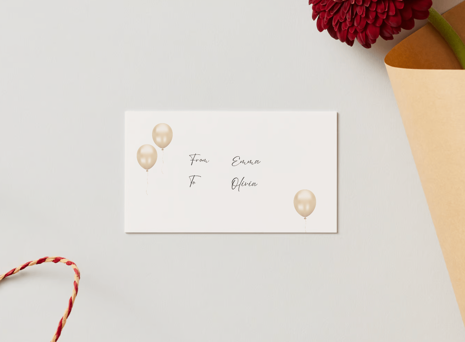 Customizable Cheers Celebration Balloons Gift/Favor Tag| Digital Canva Template. Mock card back view