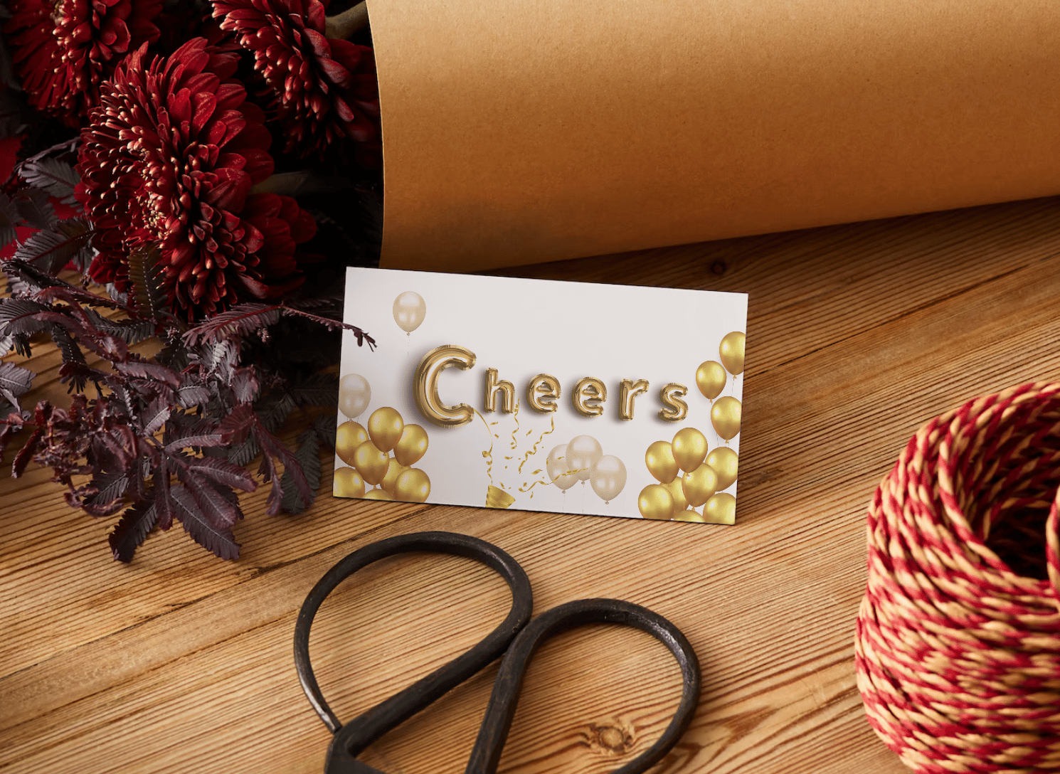 Customizable Cheers Celebration Balloons Gift/Favor Tag| Digital Canva Template. Mock card front view