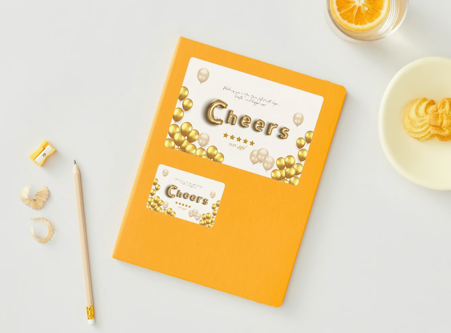 Customizable Cheers Celebration Balloons Sticker Label 6"x4" | Digital Canva Template. Mock stickers in various sizes on envelope