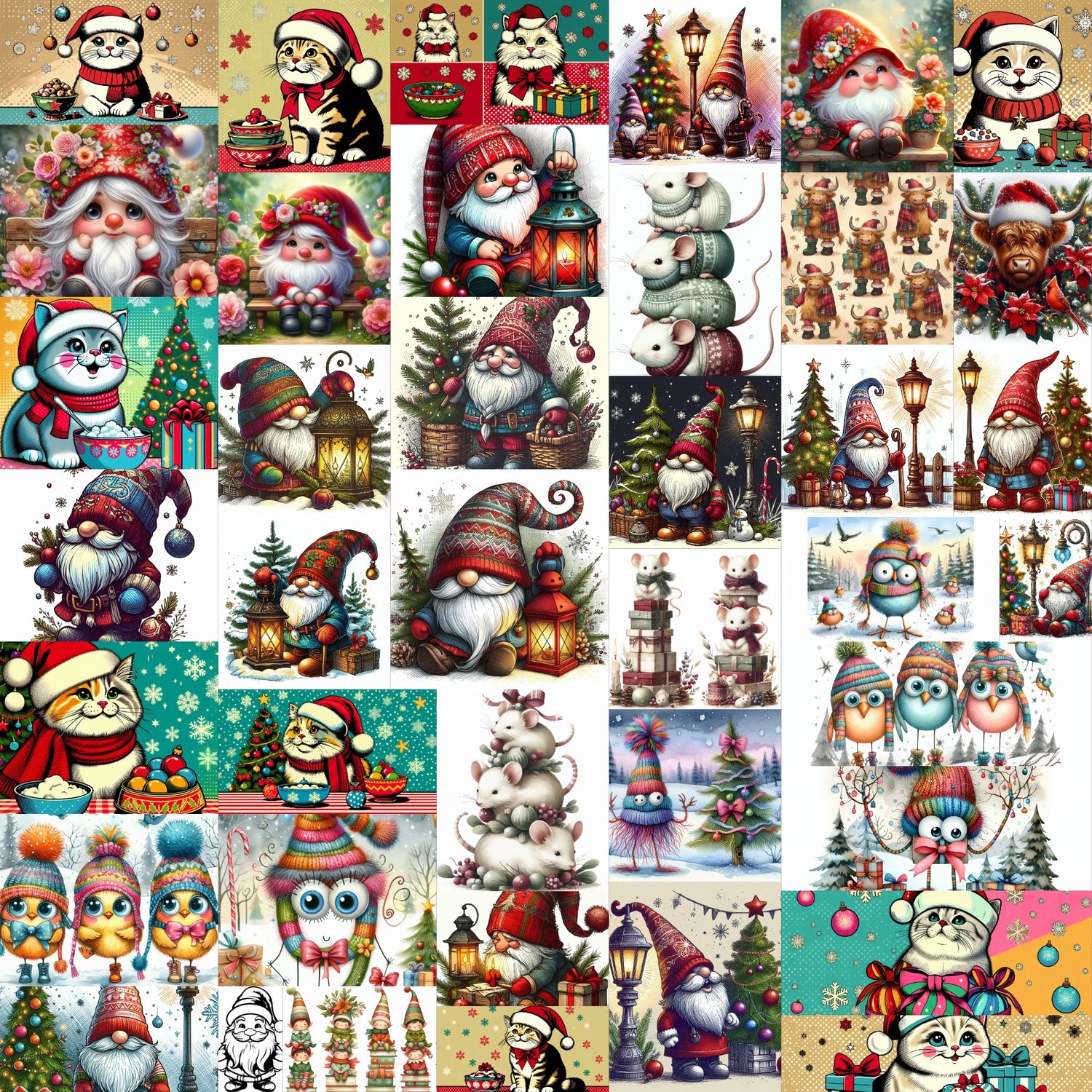 Christmas elves, Christmas gnomes, Christmas snowmen, Christmas animals