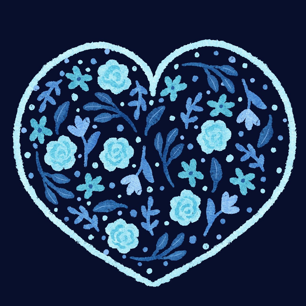 Corazón, flores y dibujo a mano