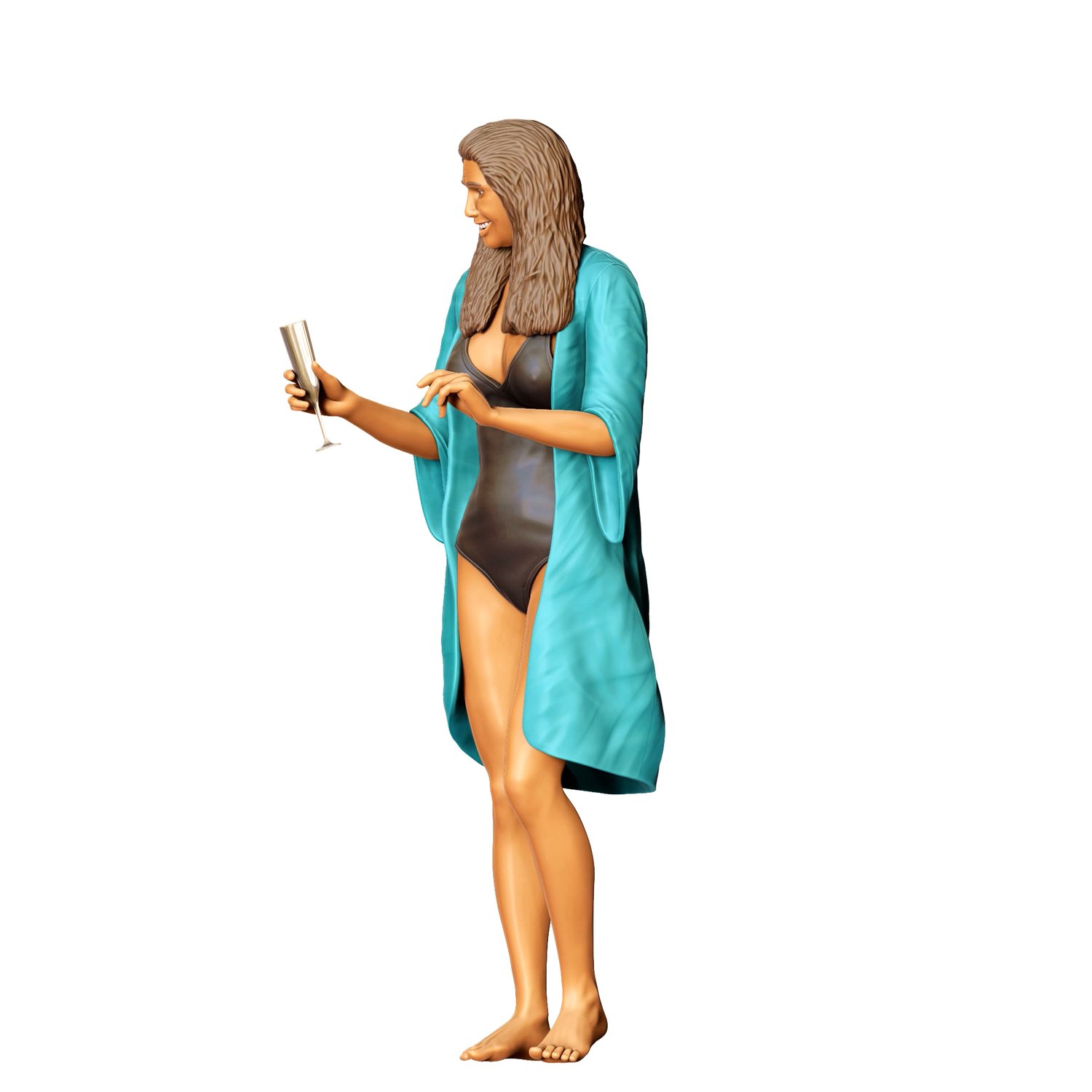 3dp Miniatures, Pool Party woman drinking, STL Files
