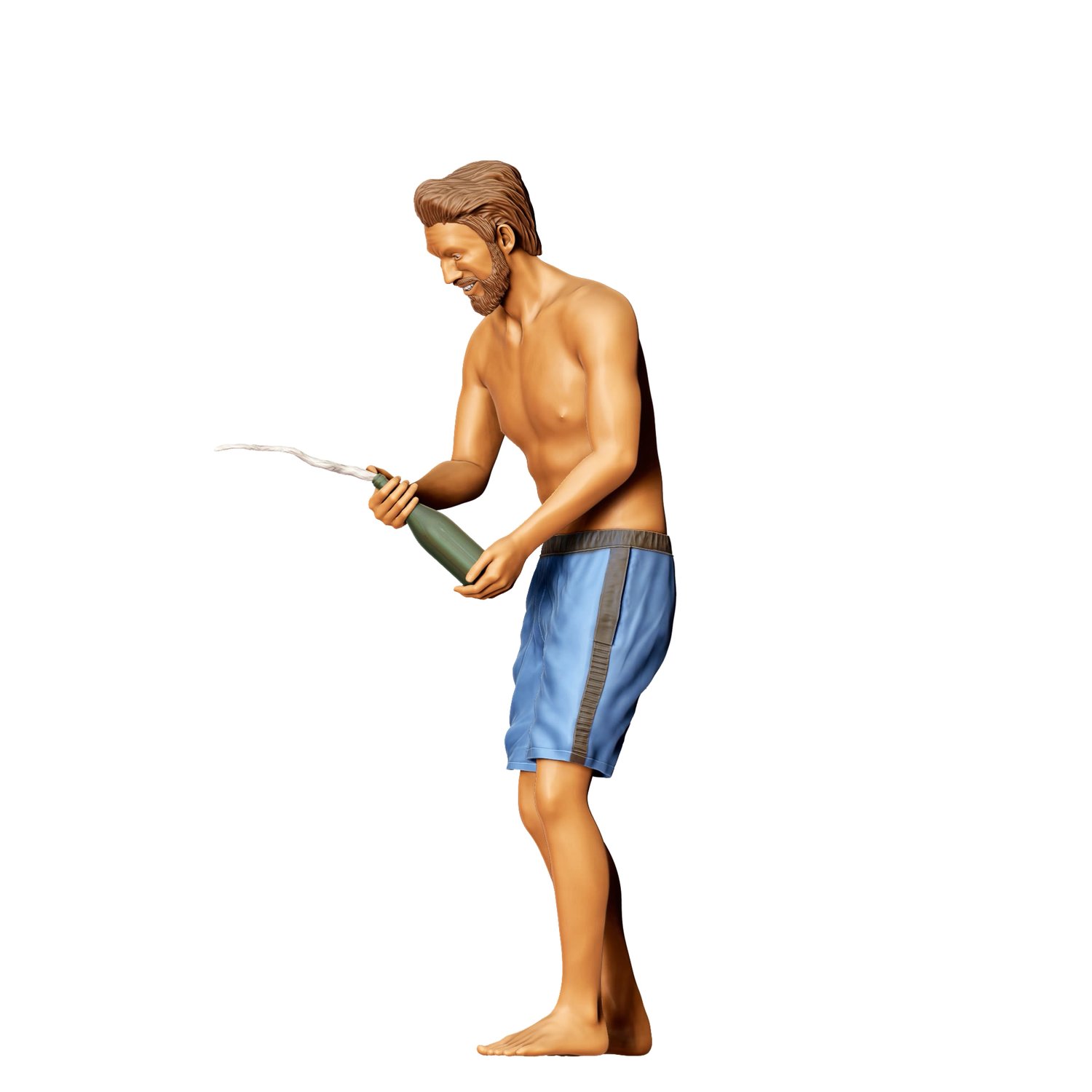 3DP Miniatures, pool Party man opens Champagne bottle, STL Files, 3d print ready