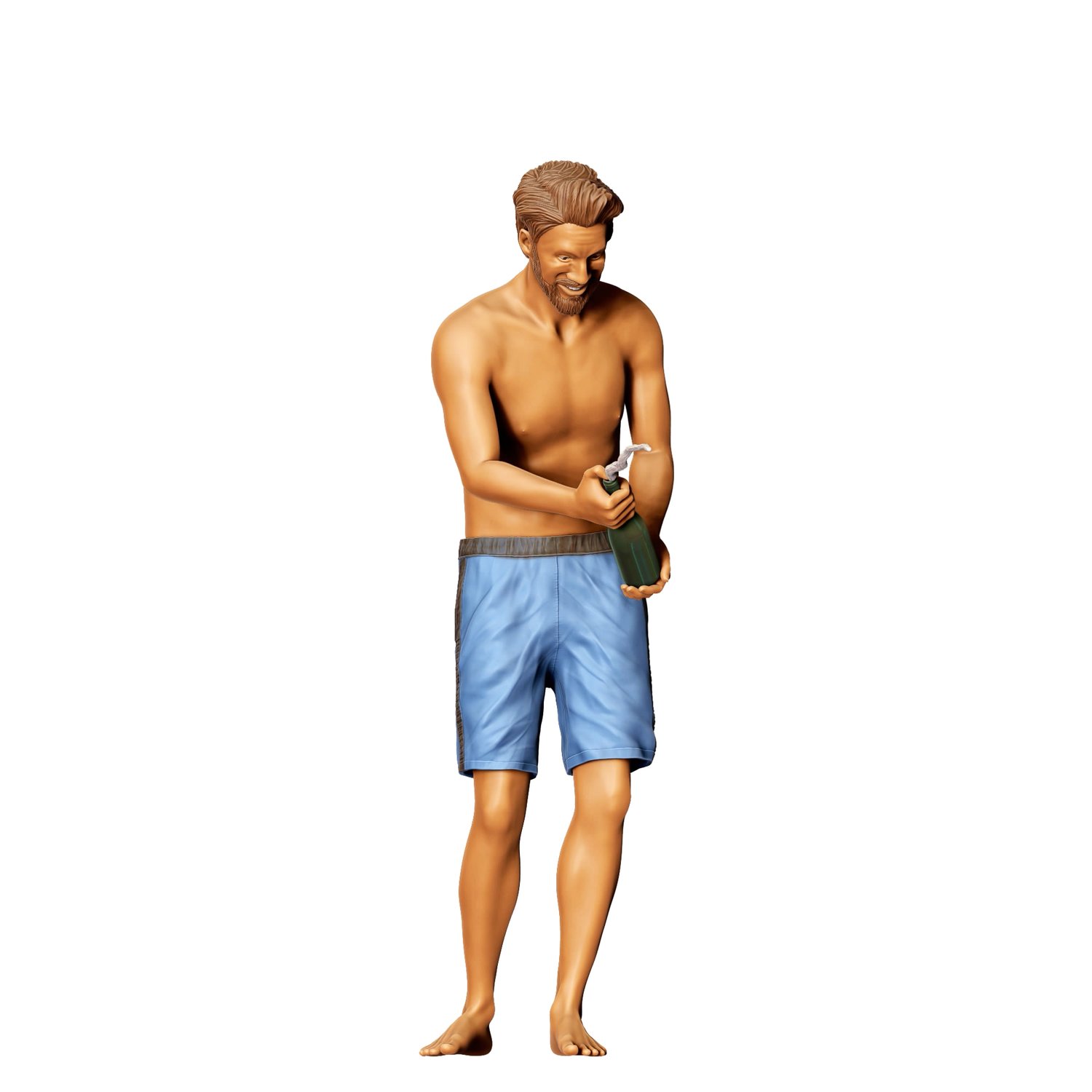 3DP Miniatures, pool Party man opens Champagne bottle, STL Files, 3d print ready