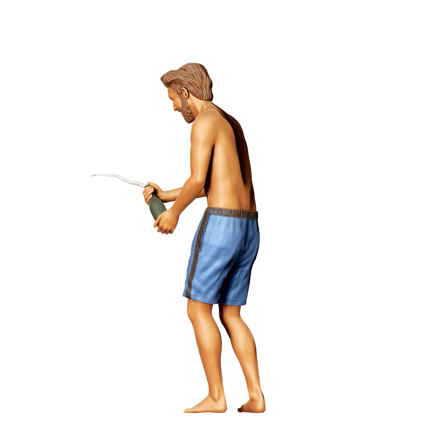 3DP Miniatures, pool Party man opens Champagne bottle, STL Files, 3d print ready