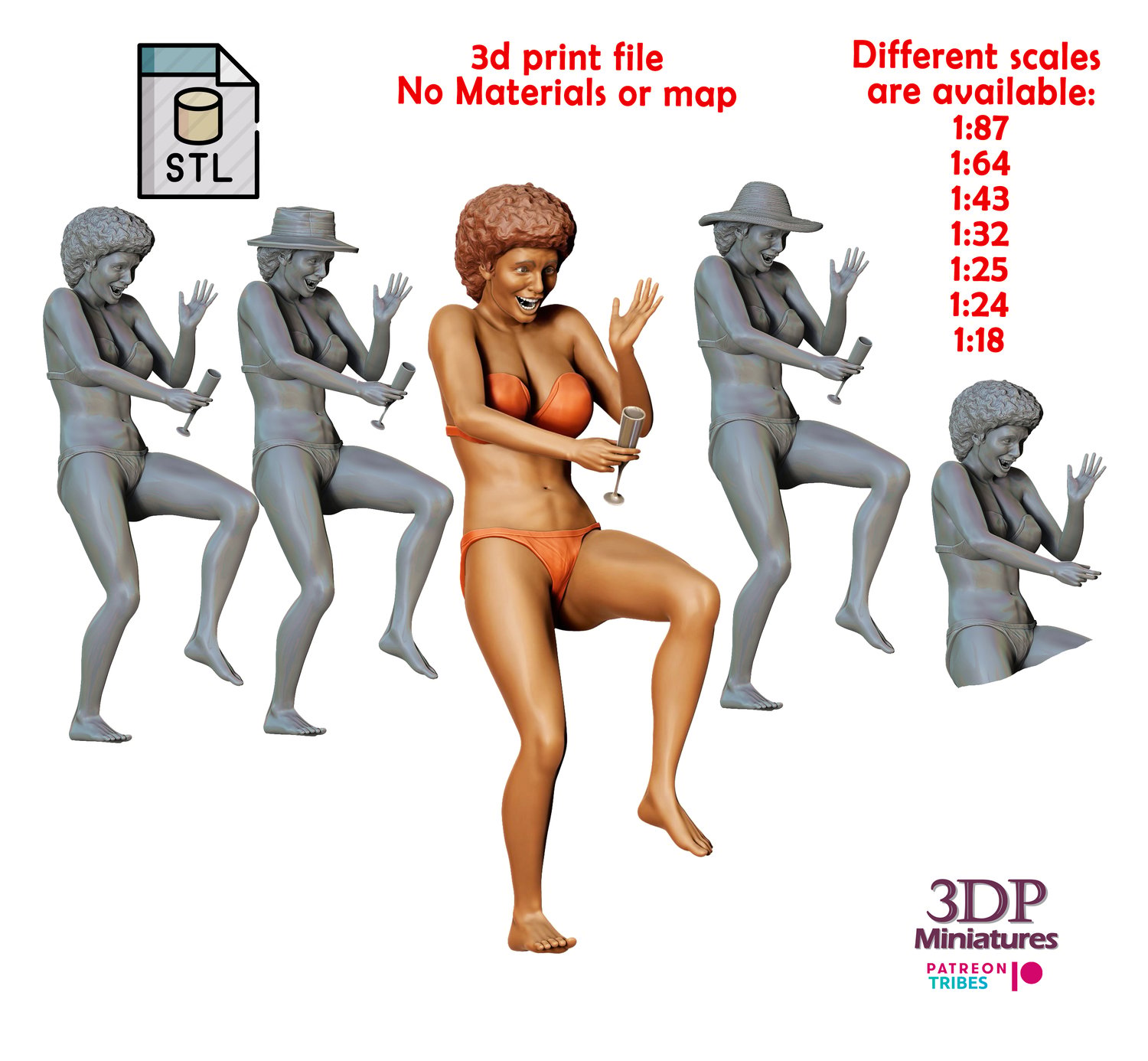 3DP Miniatures, pool Party woman Drinking, STL Files, 3D printable