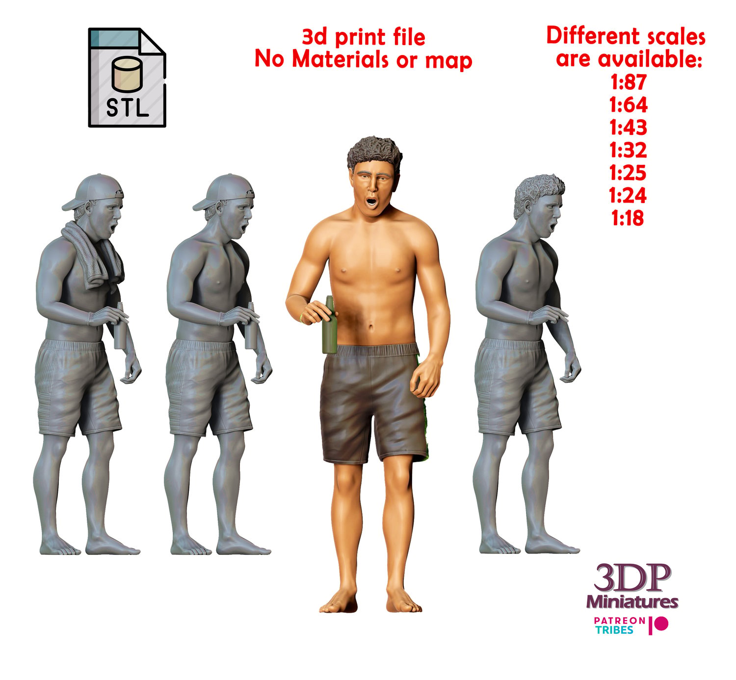 3DP Miniatures, Pool Party man drinking beer, STL Files, 3D Printable