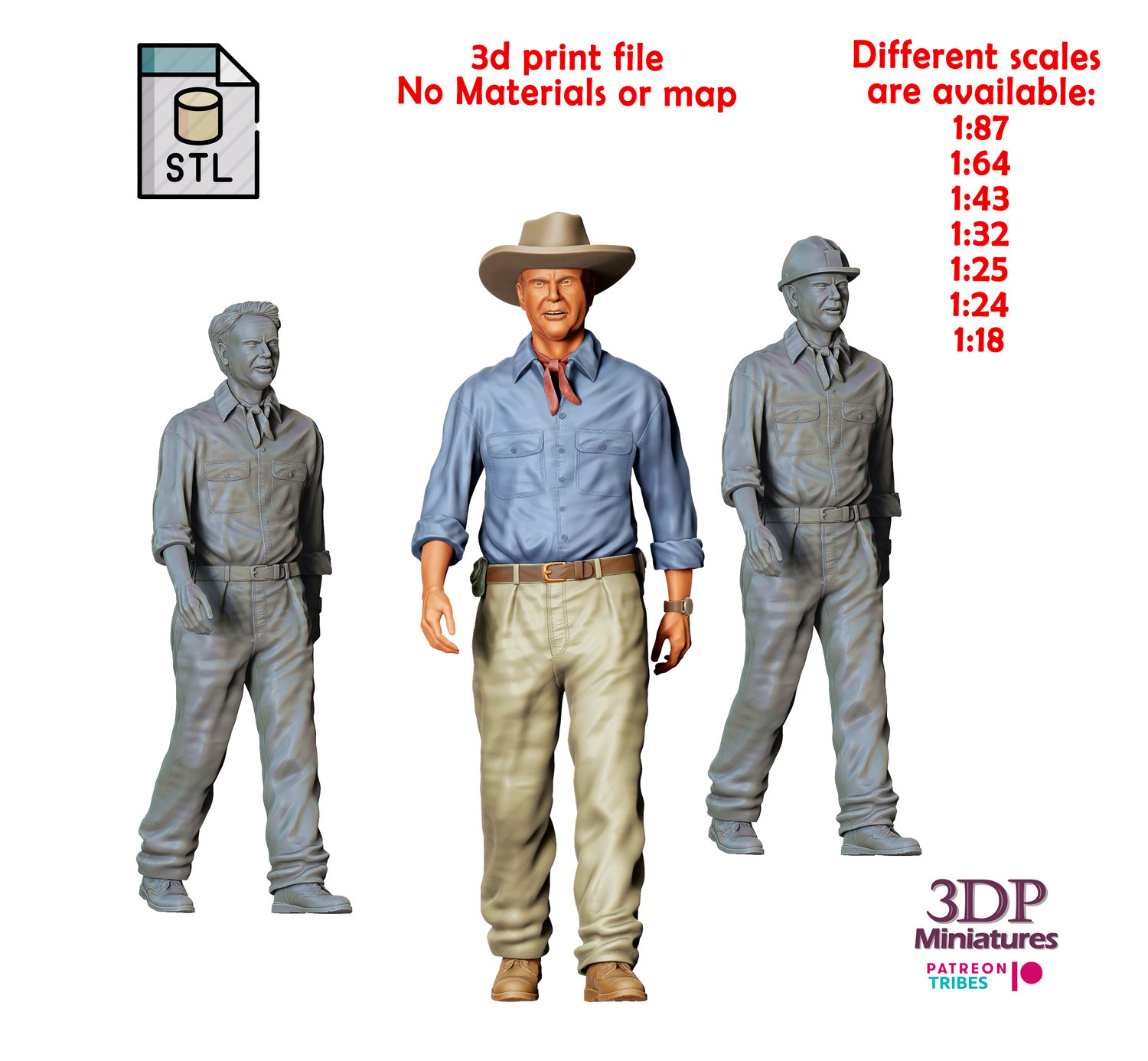 3DP Miniatures, Jurassic Park Alan Grant Sam Neill, STL Files, 3D Printable Files