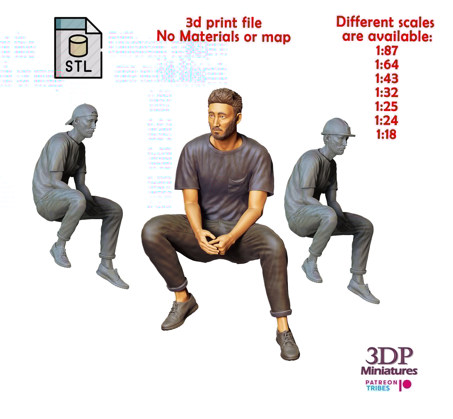 3DP Miniatures, a man sitting on a car, STL Files, 3D Print files