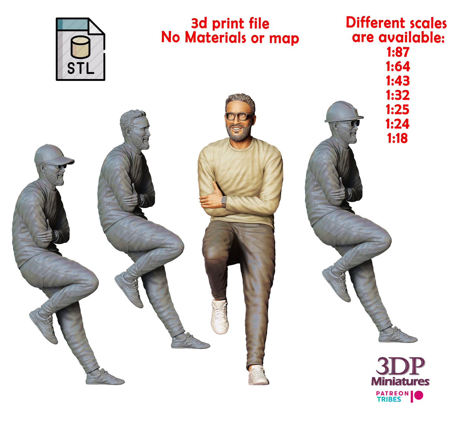 3DP Miniatures, a man leaning on a car, STL Files, 3D Printable Files