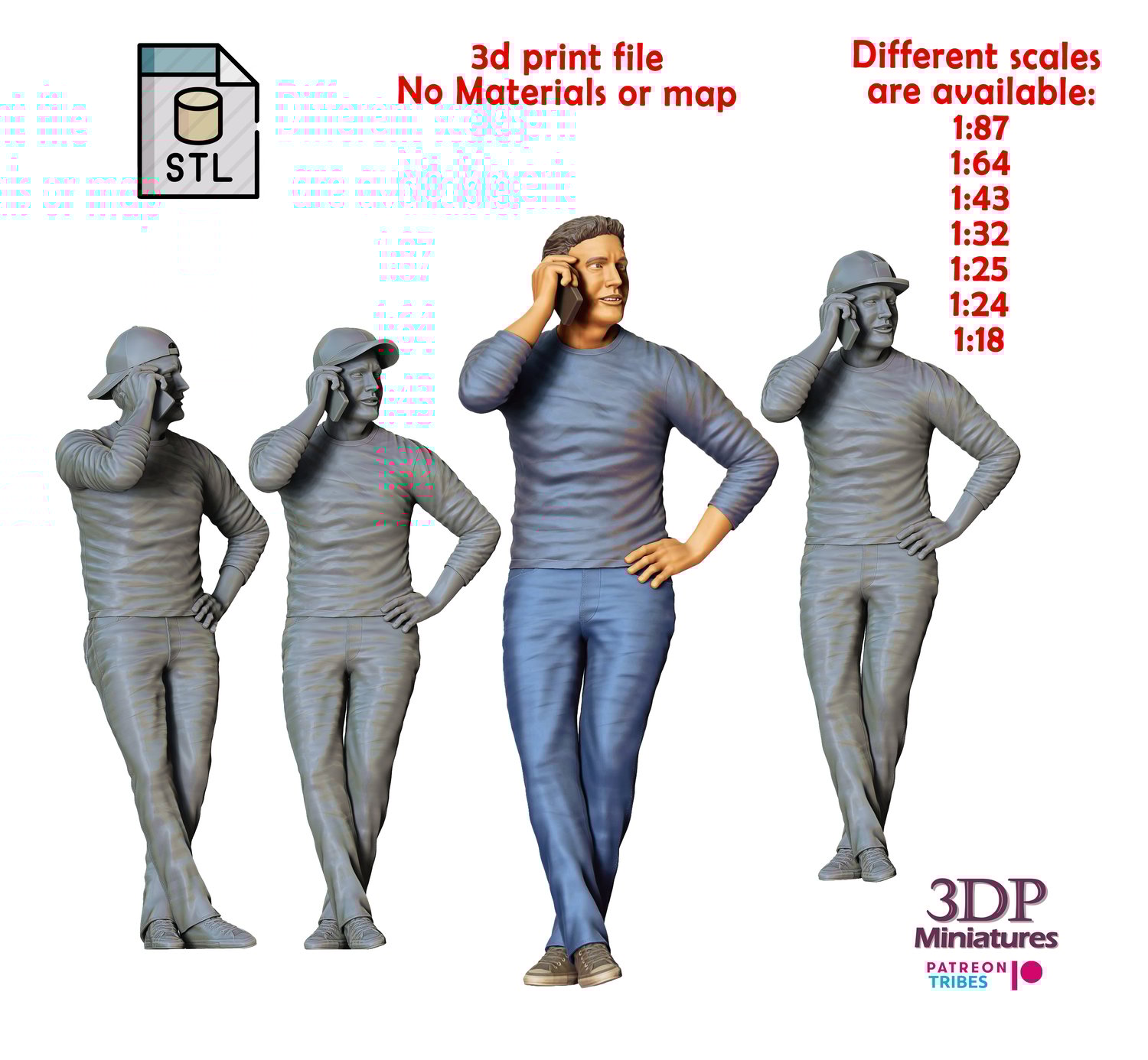 3DP Miniatures, a man leaning on a car, STL Files, 3D Printable Files