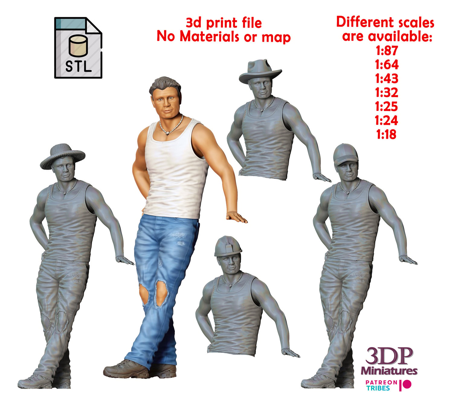 3DP Miniatures, a man leaning on a car, STL Files, 3D Printable Files