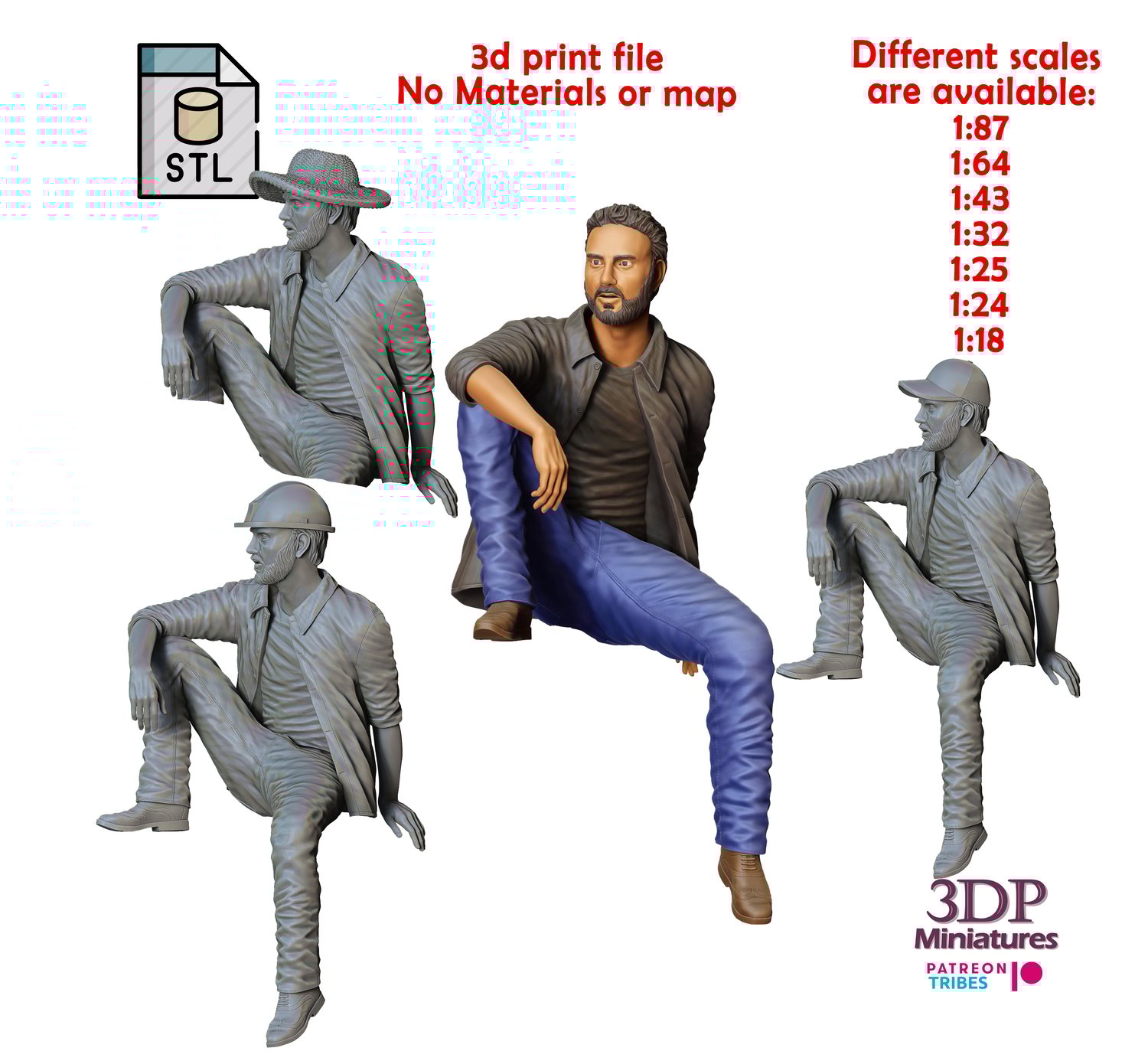 3DP Miniatures, a man sitting on a car, STL Files, 3D Printable Files