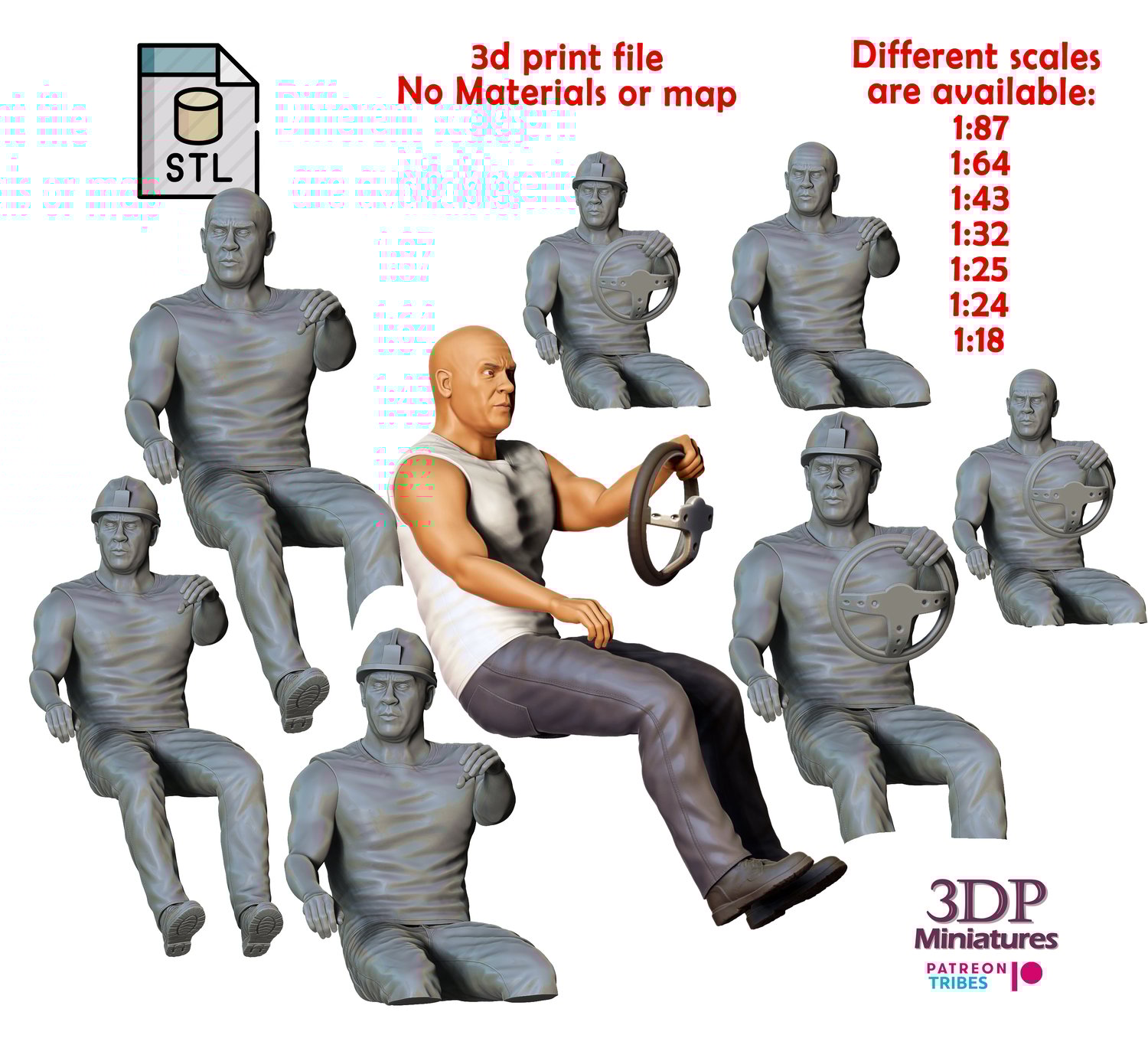3dp Miniatures, Fast and Furious Sitting Dominic toretto, STL Files, 3D Printable Models
