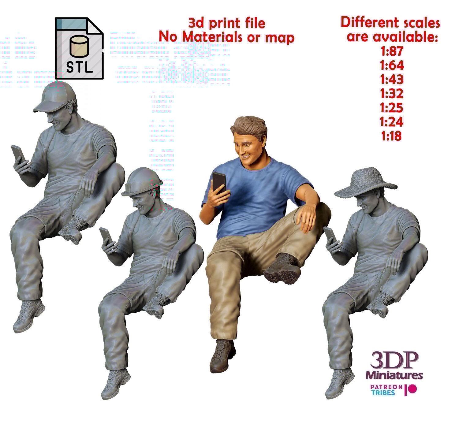 3DP Miniatures, man sitting on the back of pickup truck, STL Files, 3D Printable Models