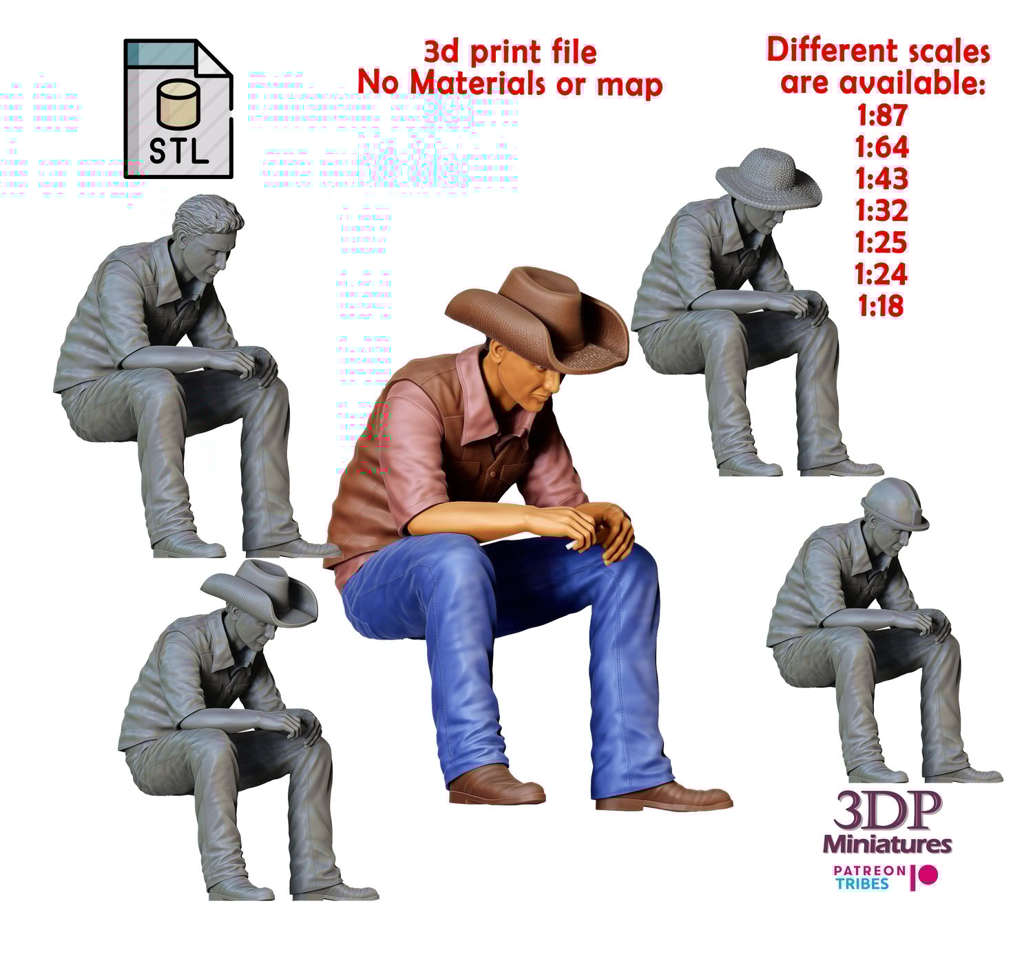 3DP Miniatures, man sitting on the back of pickup truck, STL Files, 3D Printable Files