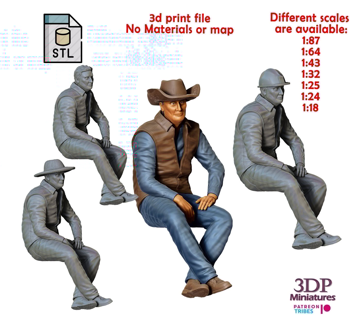 3dp Miniatures, man sitting on the back of pickup truck, STL Files, 3D Printable