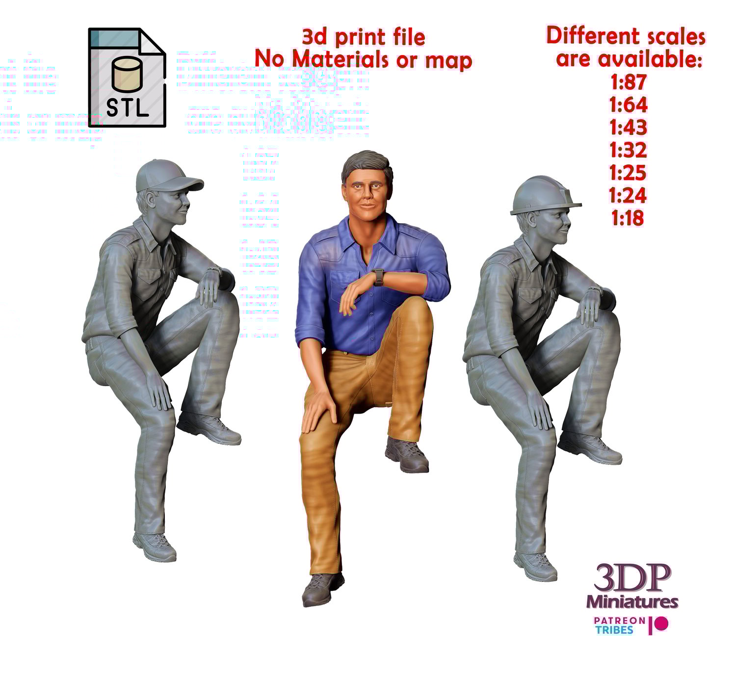 3dp Miniatures, man sitting on the back of pickup truck, STL Files, 3D Printable Files