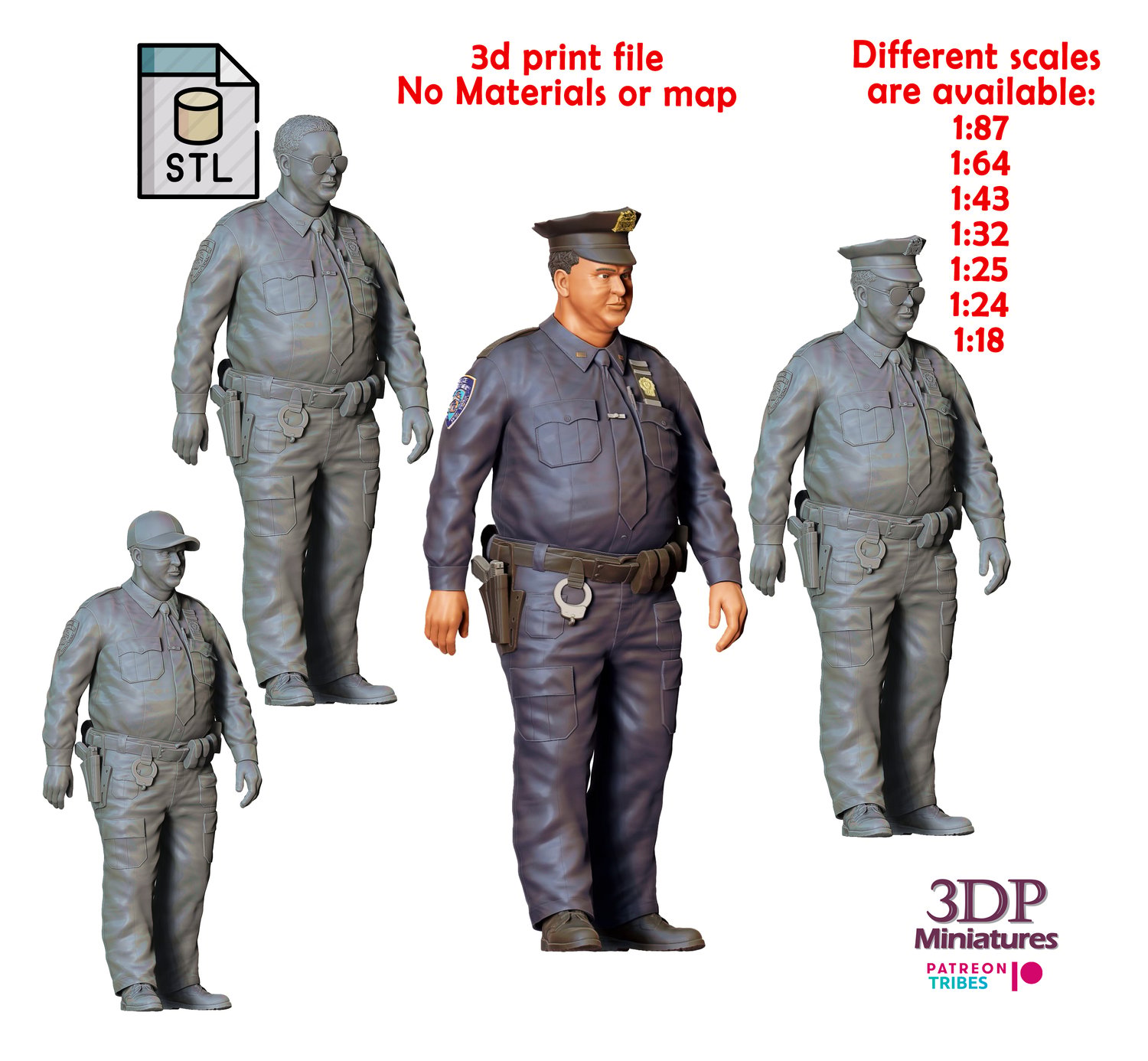 3dp Miniatures, Overweight Police Officer, STL Files, 3d Printable Model