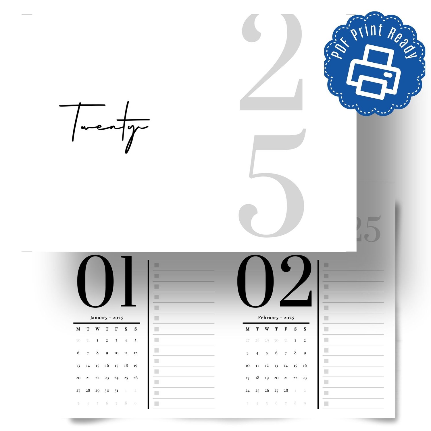 Minimalist 2025 Printable Desk Planner | Instant Download PDF