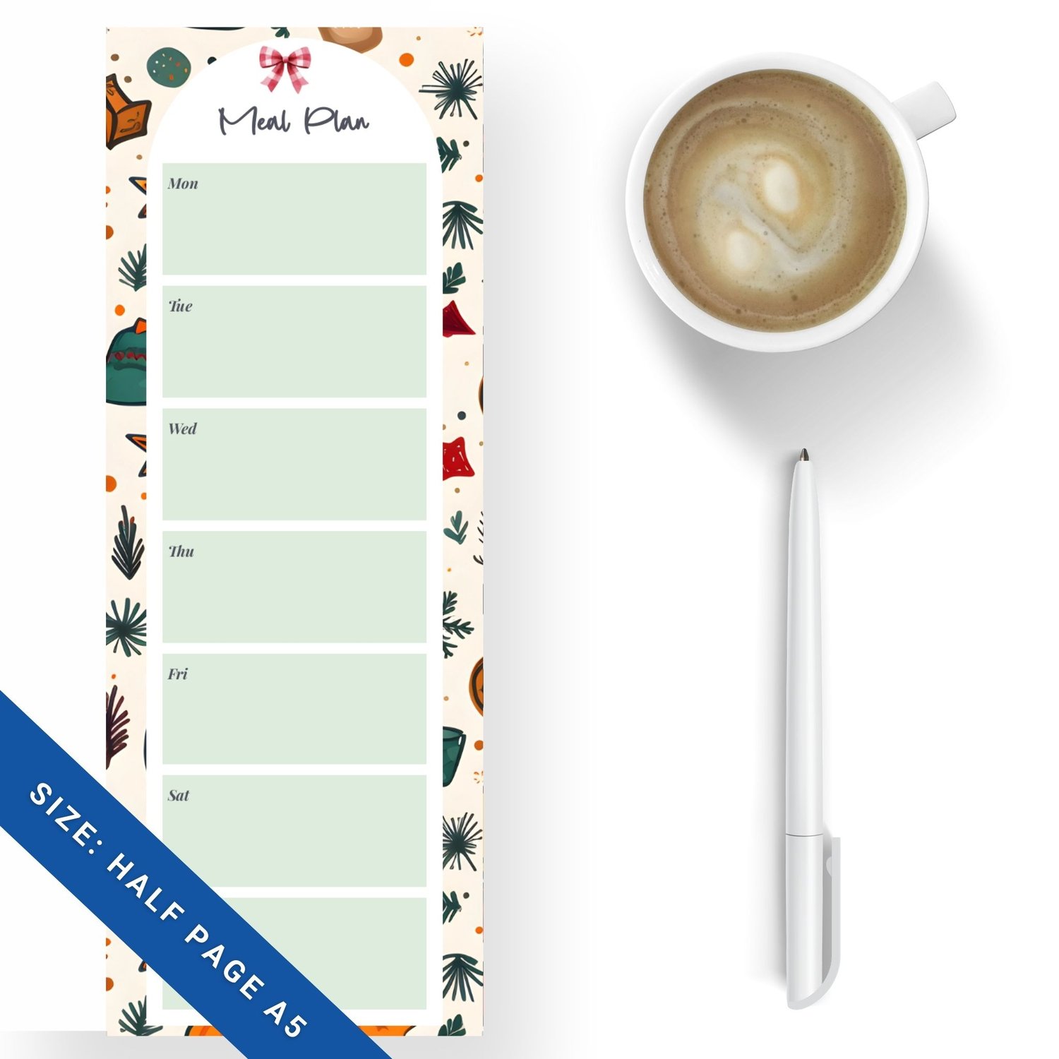 Christmas Meal Plan & Shopping List | Half Page A5 Planner Insert PDF