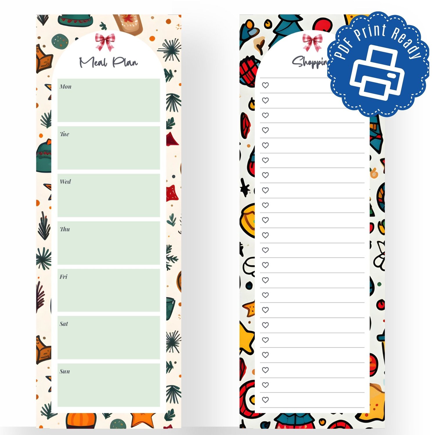 Christmas Meal Plan & Shopping List | Half Page A5 Planner Insert PDF