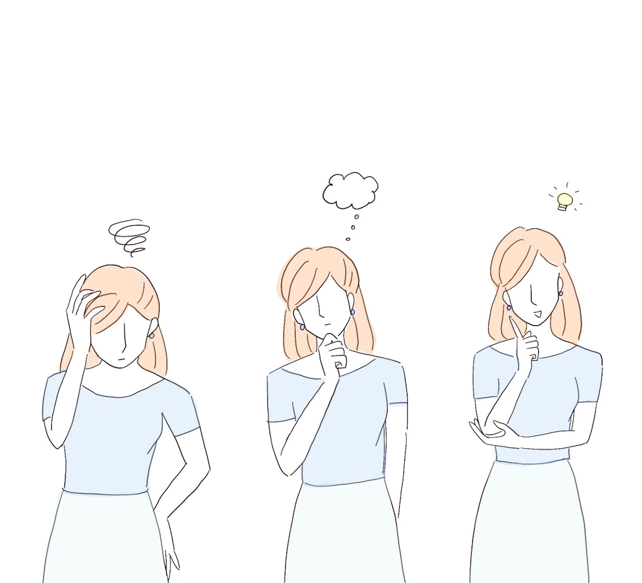Ilustración resolución de problemas-dibujo mujer con ropa azul y pelo largo pelirrojo