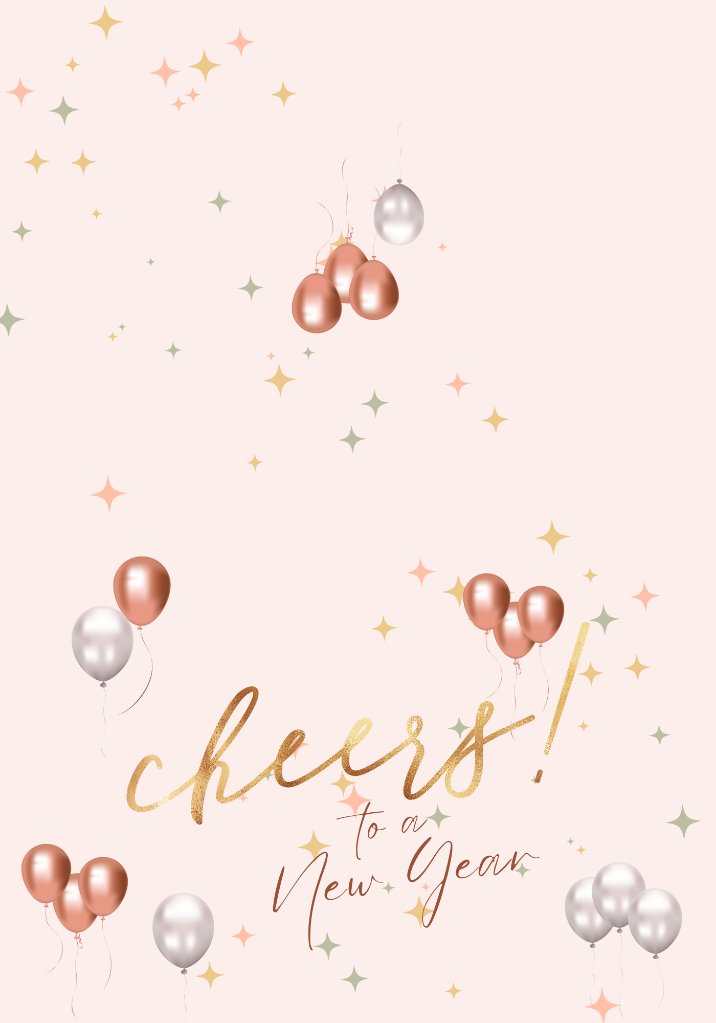 Customizable Cheers to New Year Celebration Folded Card Landscape | Digital Canva Template. Outside design