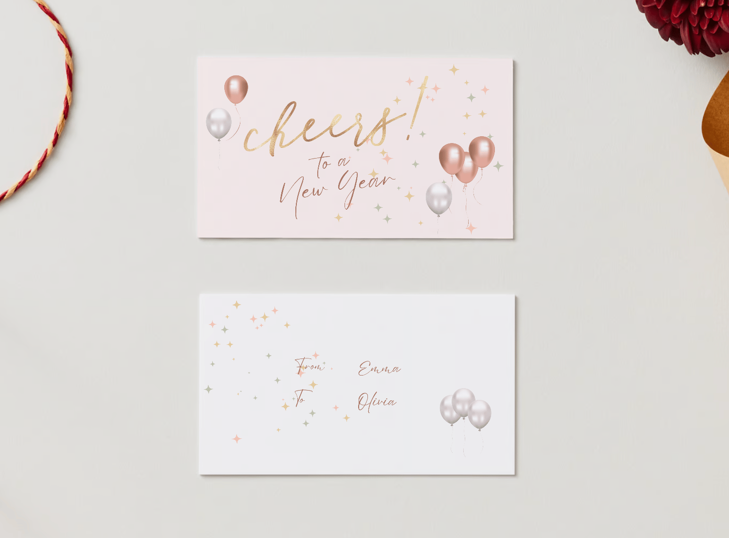 Cheers to New Year Celebration Canva Template Bundle | 6 Customizable Designs | Holiday Season Digital Download. Mock gift tag front and back views