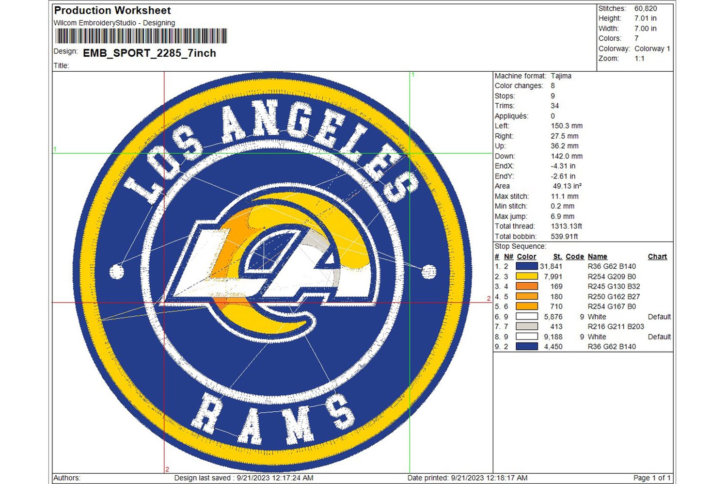 NFL Los Angeles Rams Circle Logo Embroidery Design Files, NFL Rams, NFL ...