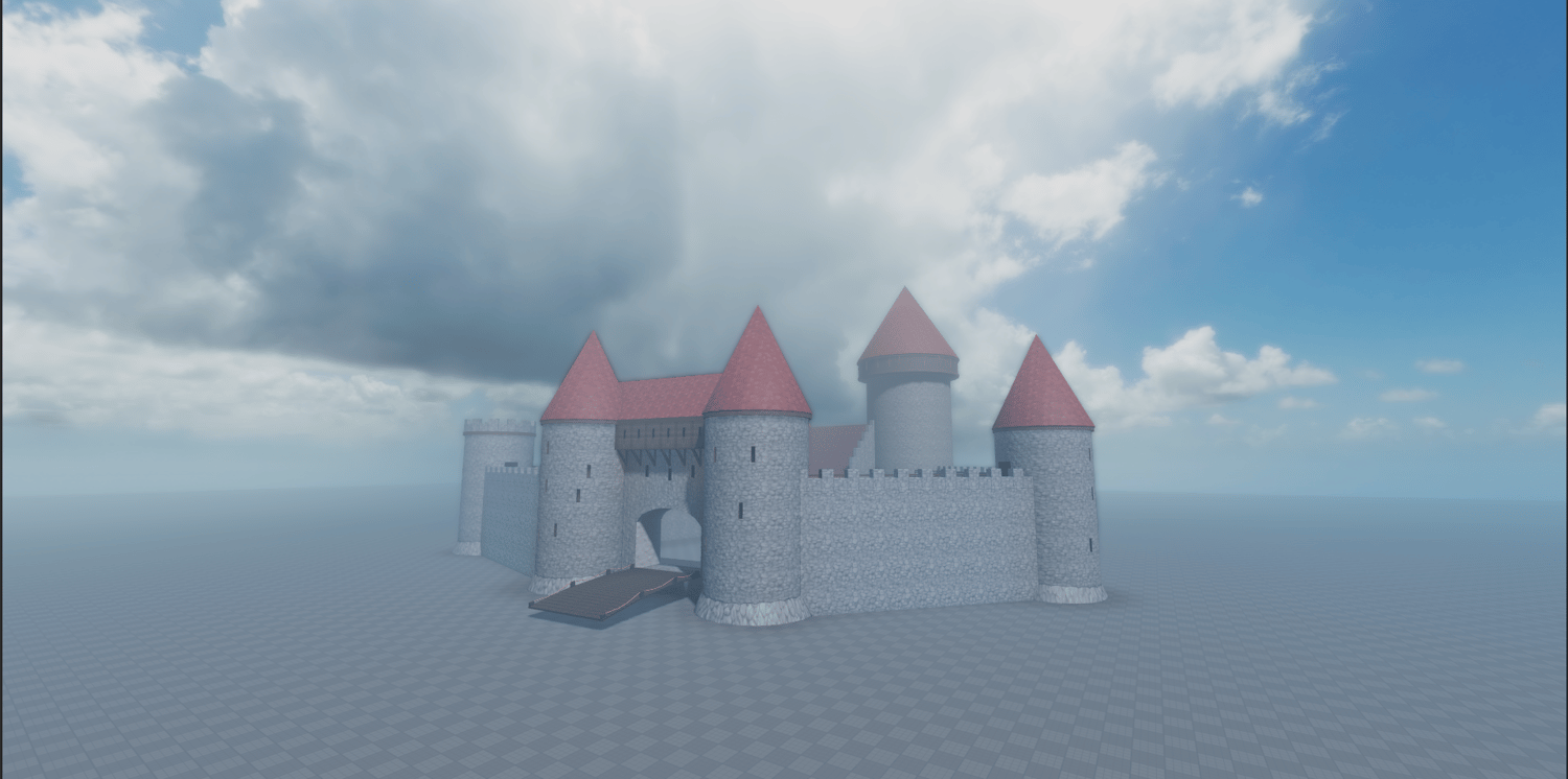 Free Roblox castle model with medieval architecture, ideal for game developers seeking authentic design elements.