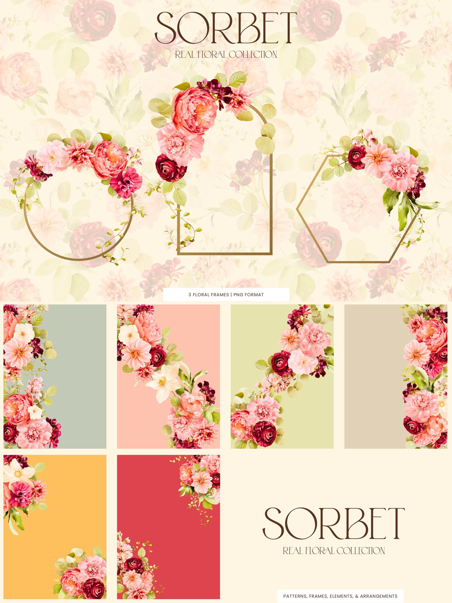 pink, cream, and burgundy floral clip art graphics