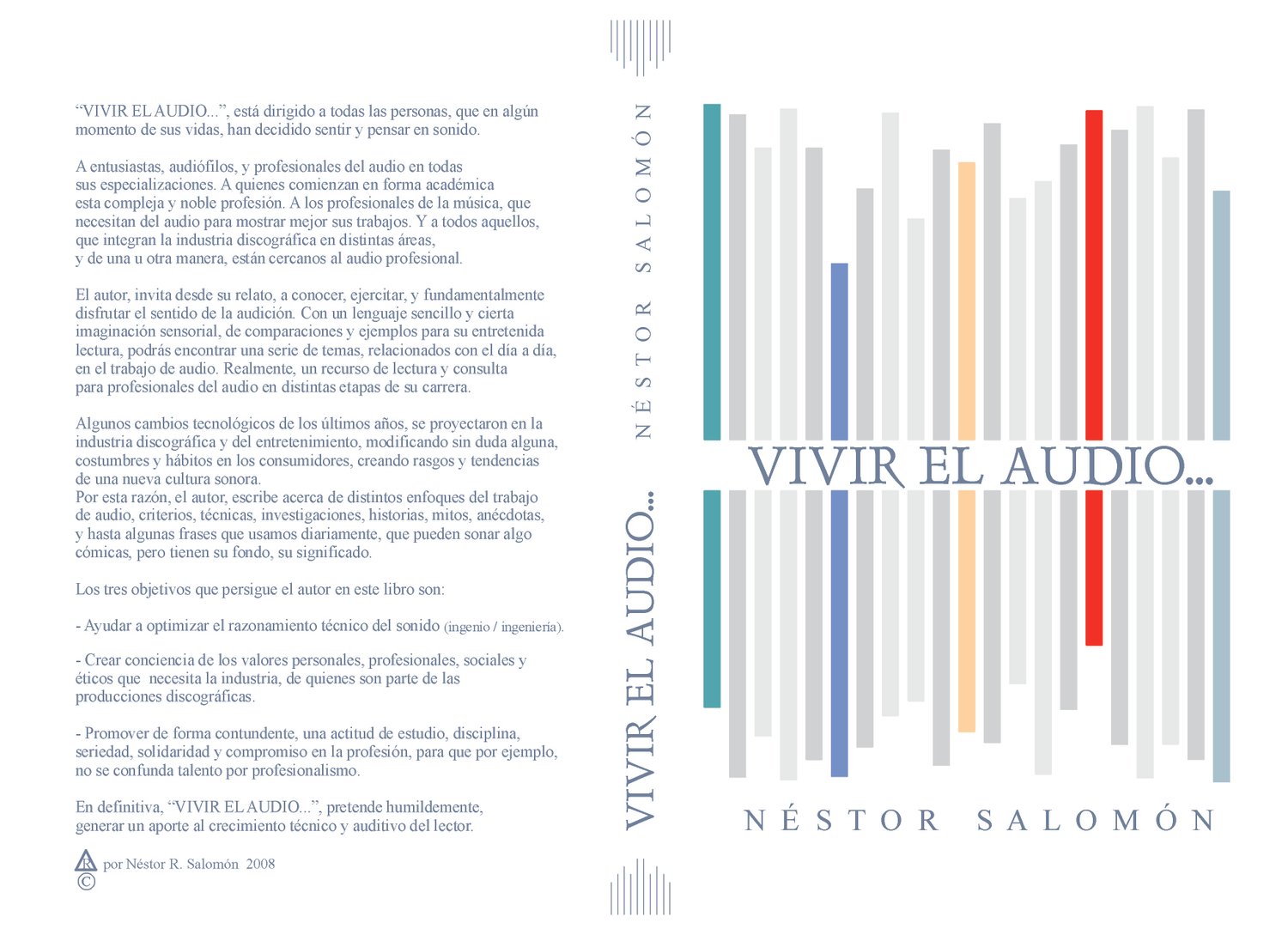 Portada y contraportada de VIVIR EL AUDIO, libro escrito por el ingeniero de mastering Nestor Salomon.
