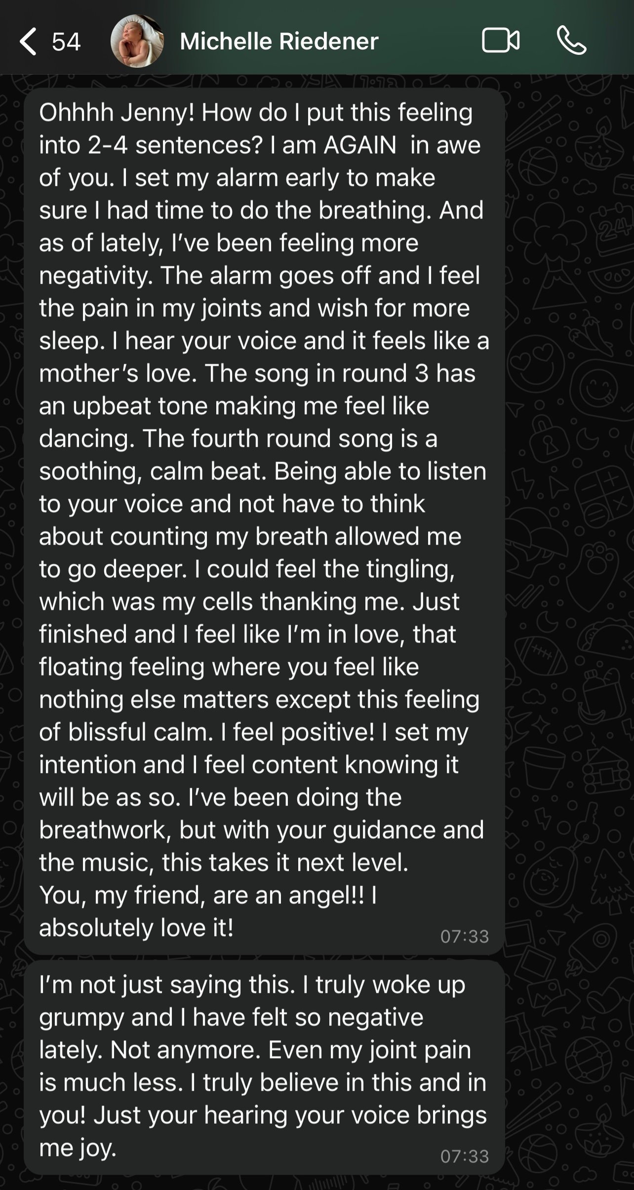 Michelle Riedener's testimonial for Jenny Quenard guided breathwork