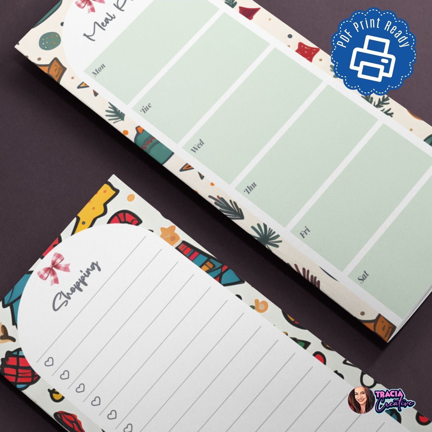 Christmas Meal Plan & Shopping List | Half Page A5 Planner Insert PDF