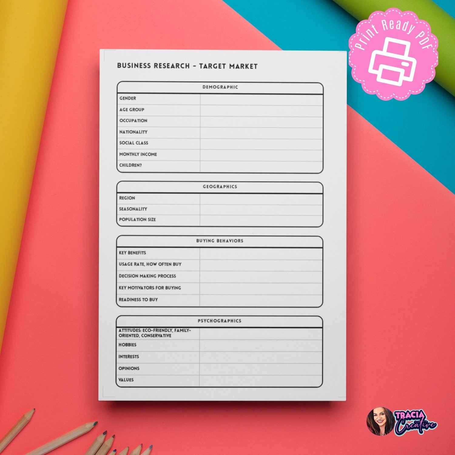 Target Market Planner Insert | Business Research Tool