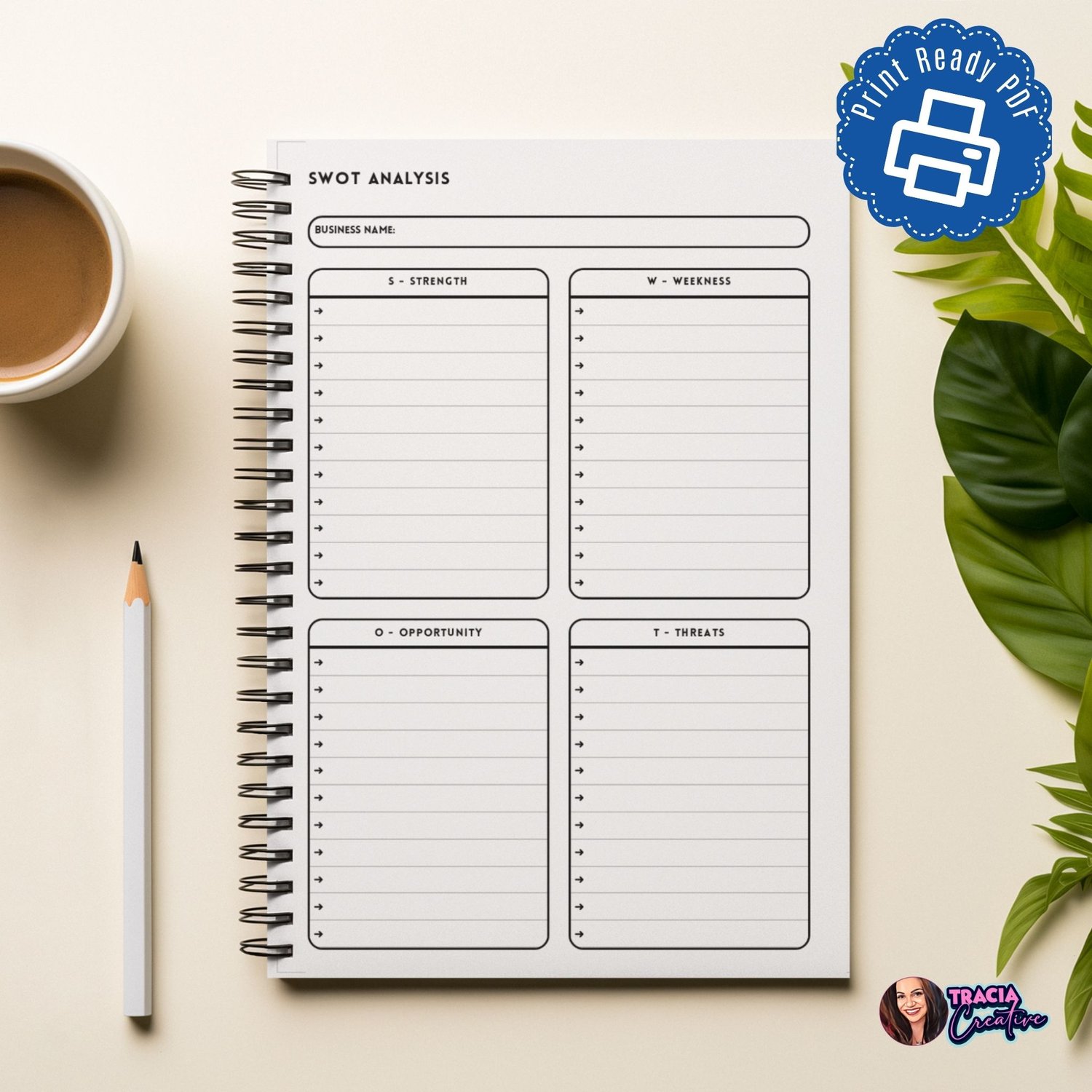 SWOT Analysis planner insert | Minimalist Business Tool