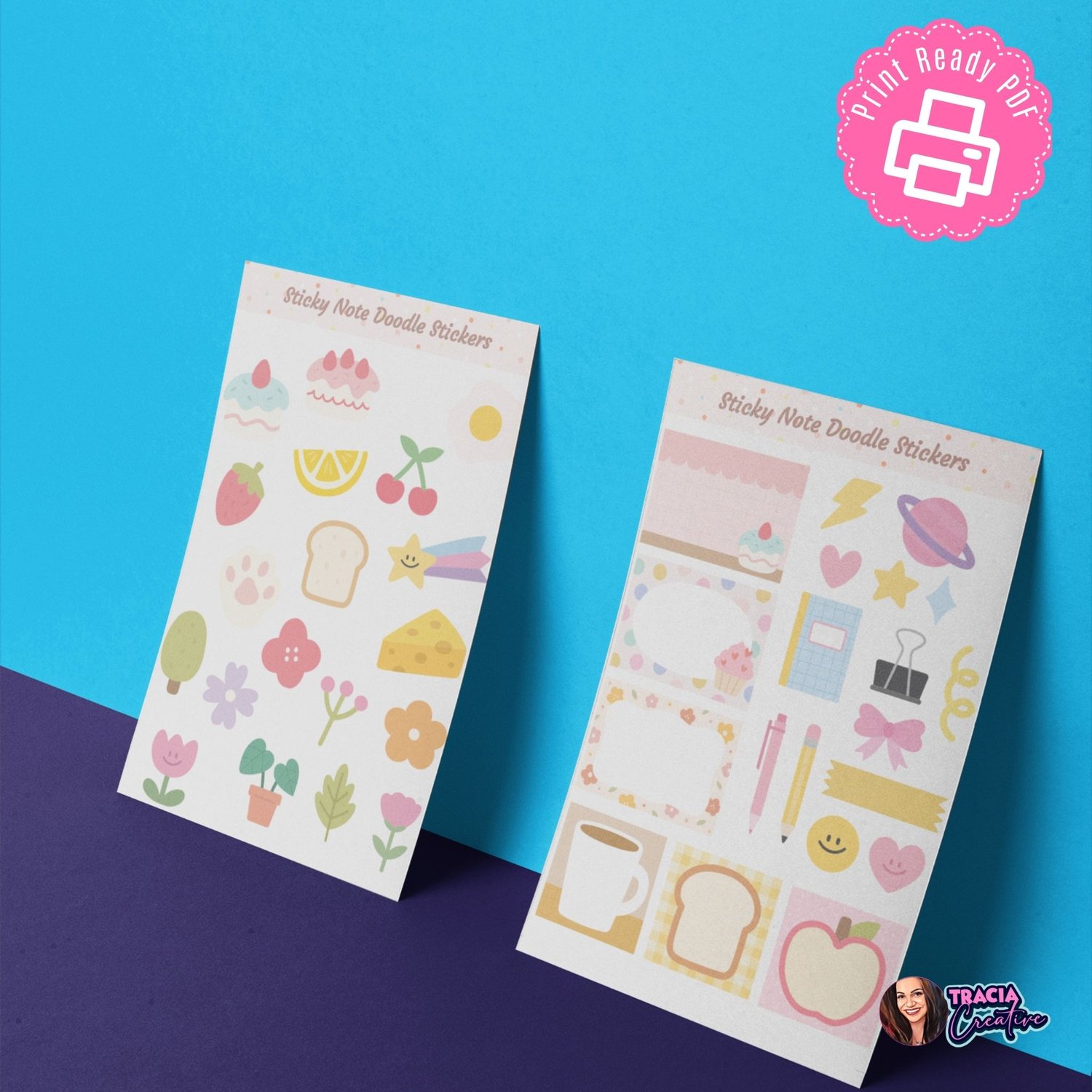 Sticky Note Doodle Stickers - 38 Colorful Planner Stickers for Organization & Fun