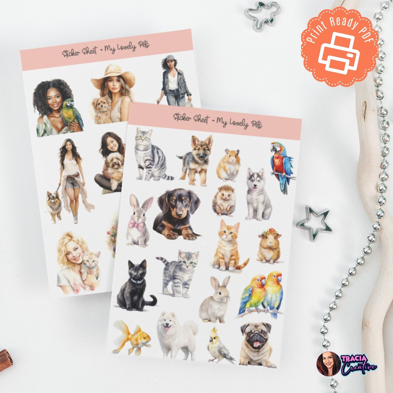 My Lovely Pets Sticker Sheet - 27 Adorable Animal Stickers for Planners & Journals