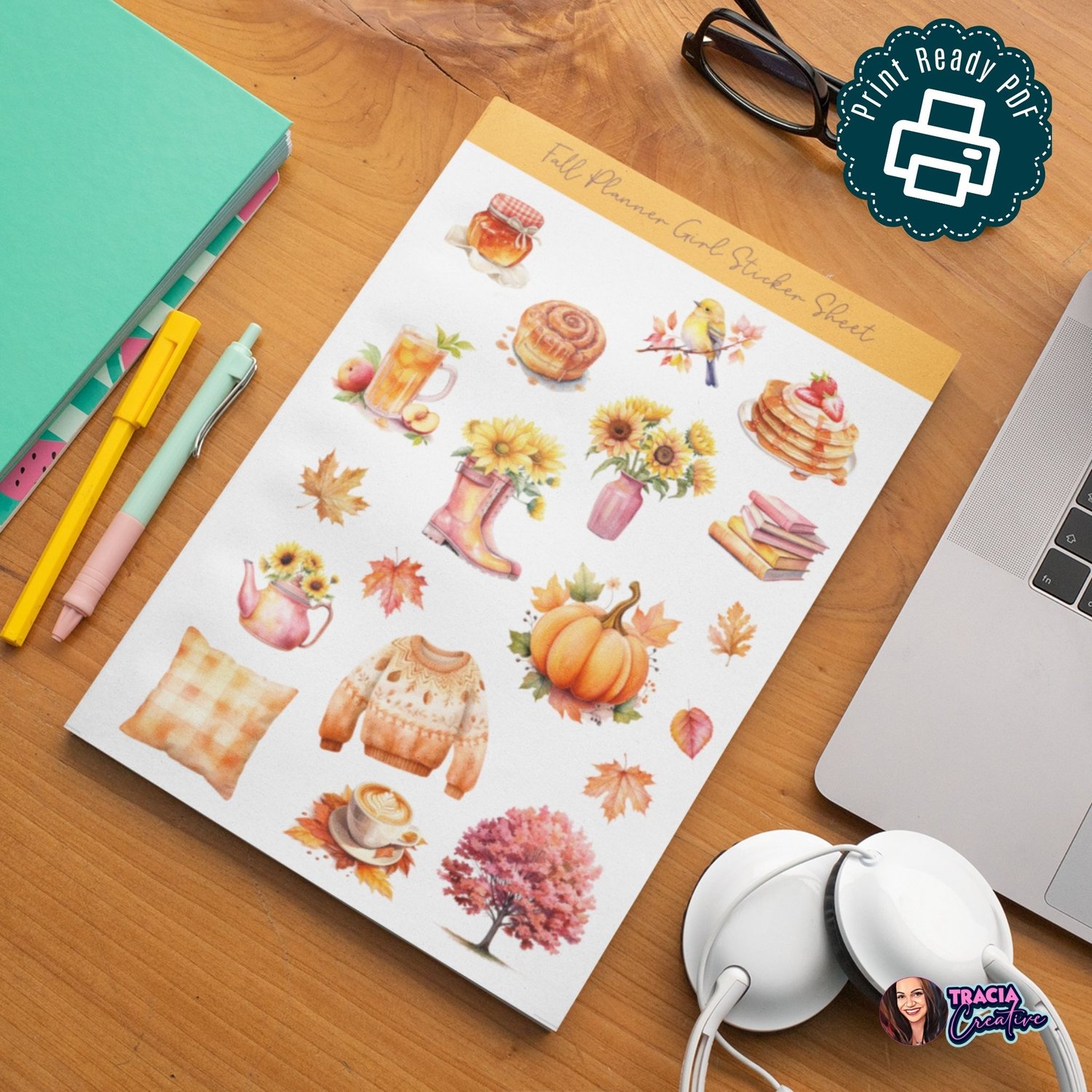 Fall Planner Girl Sticker Sheet - 38 Adorable Autumn Stickers for Planners & Journals
