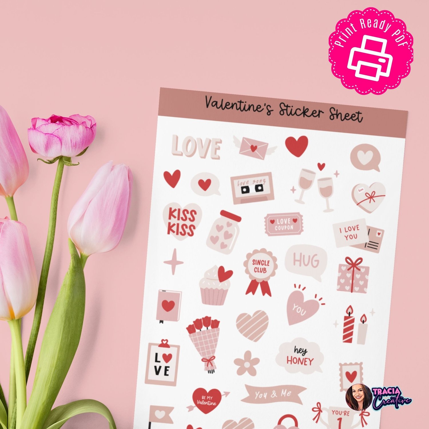 Valentines Day Sticker Sheet - 60+ Cute Love Stickers for Cards & Crafts