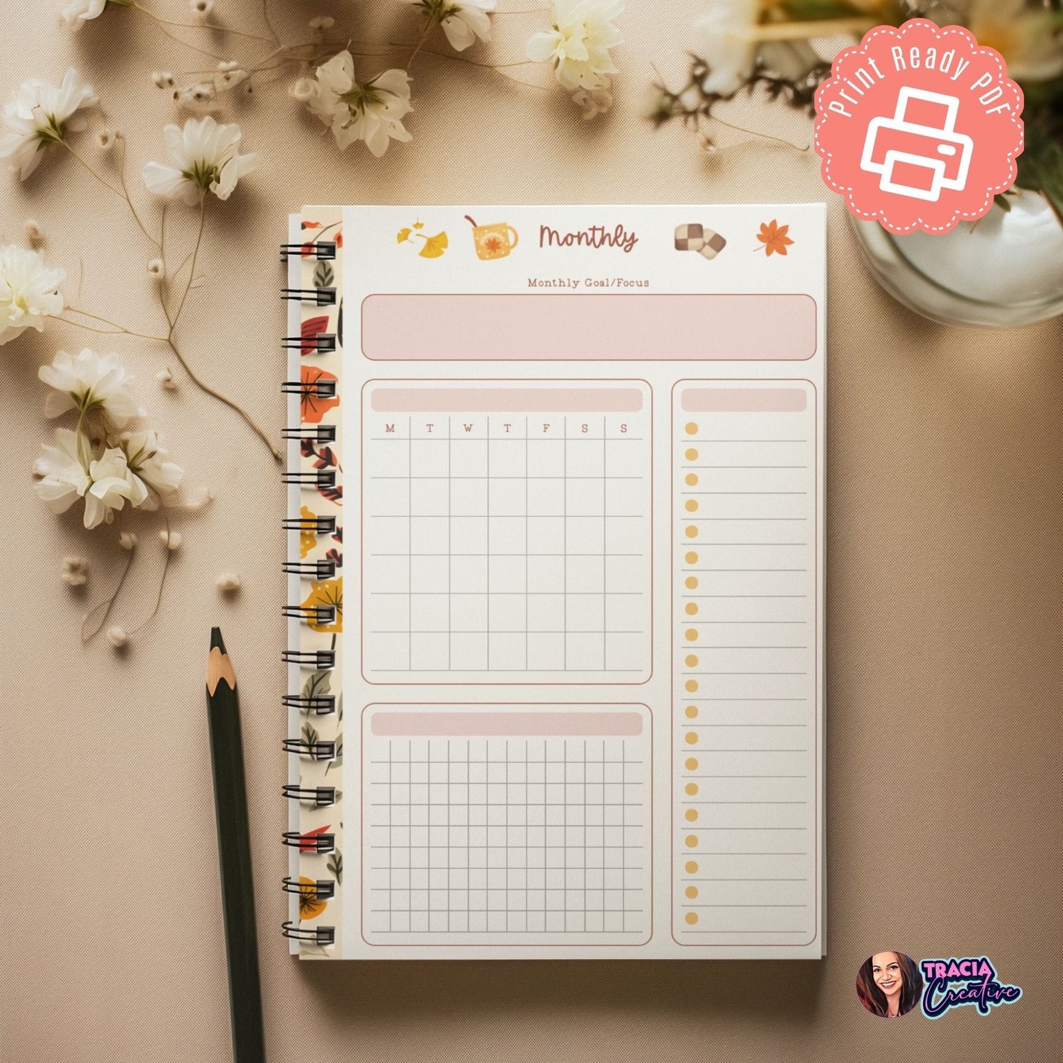 Autumn Monthly Overview Planner | A5 Printable | Instant Download PDF | Goal Setting