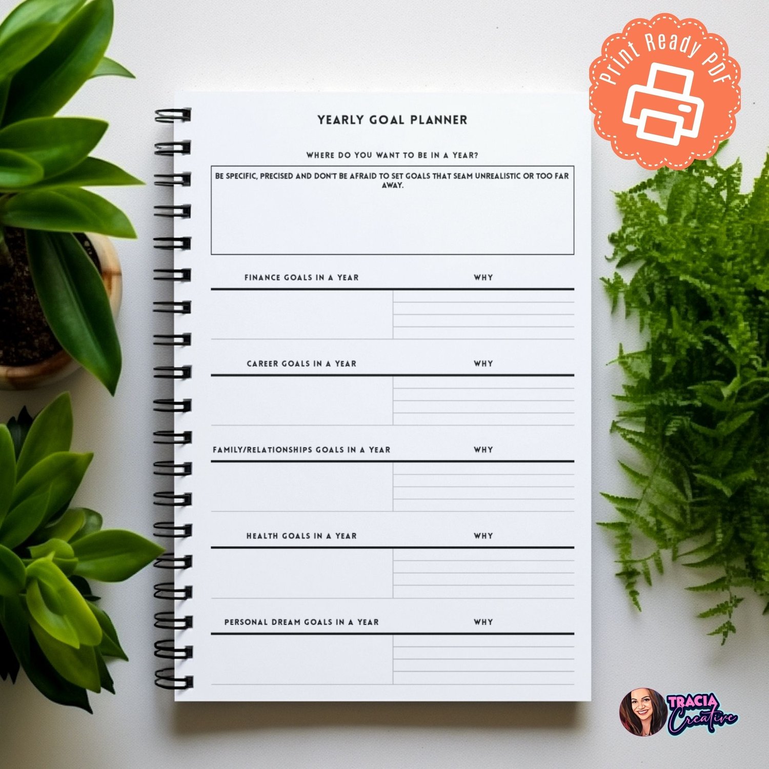 Minimalist Yearly Goal Planner Page | Tracia Creative