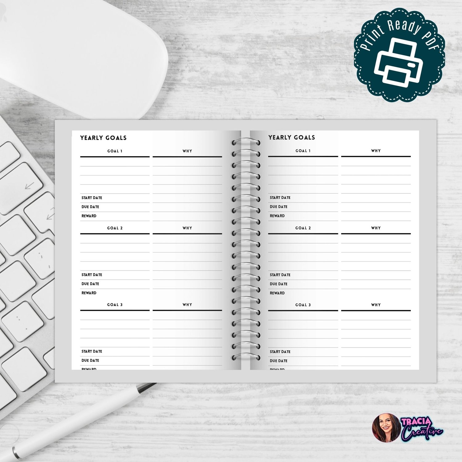 Minimalist Yearly Goals Planner Page | Tracia Creative