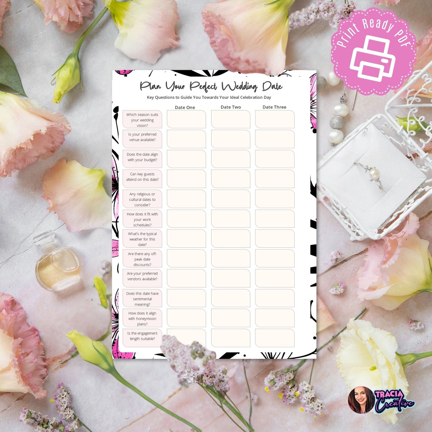 Printable Wedding Date Planner: Cute A5 Insert | Tracia Creative