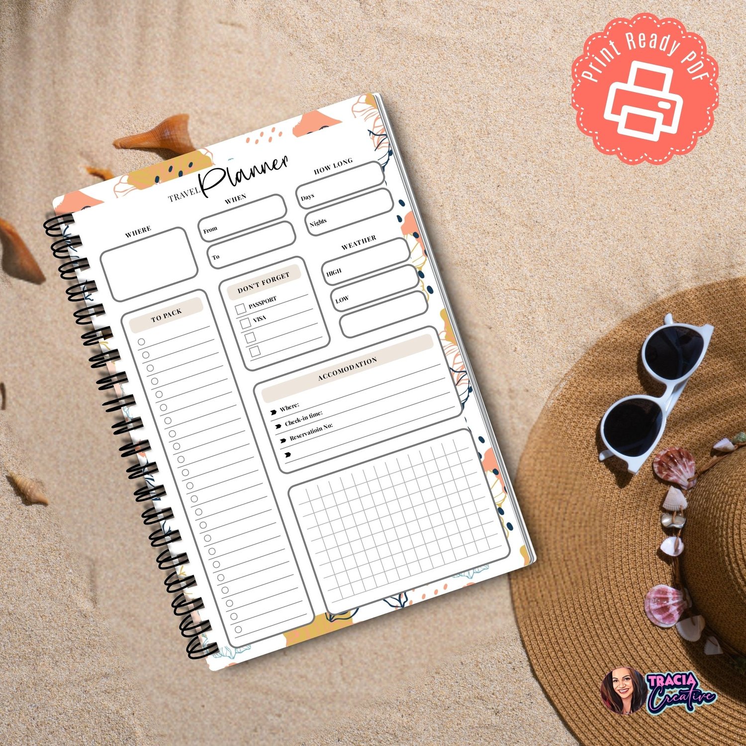Floral Travel Planner Insert | Organize Your Trips | Tracia Creative