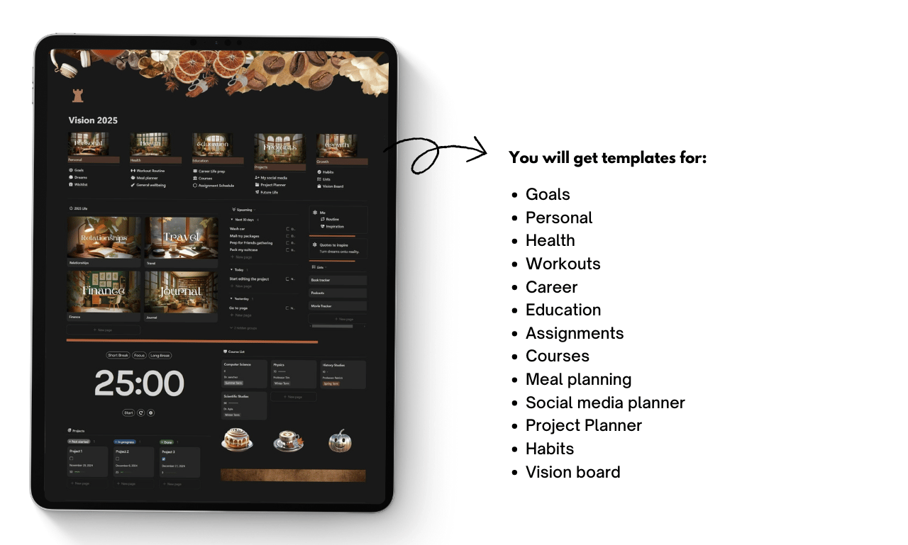 Vision 2025 | Chocolate Brown Night Notion Template - Payhip