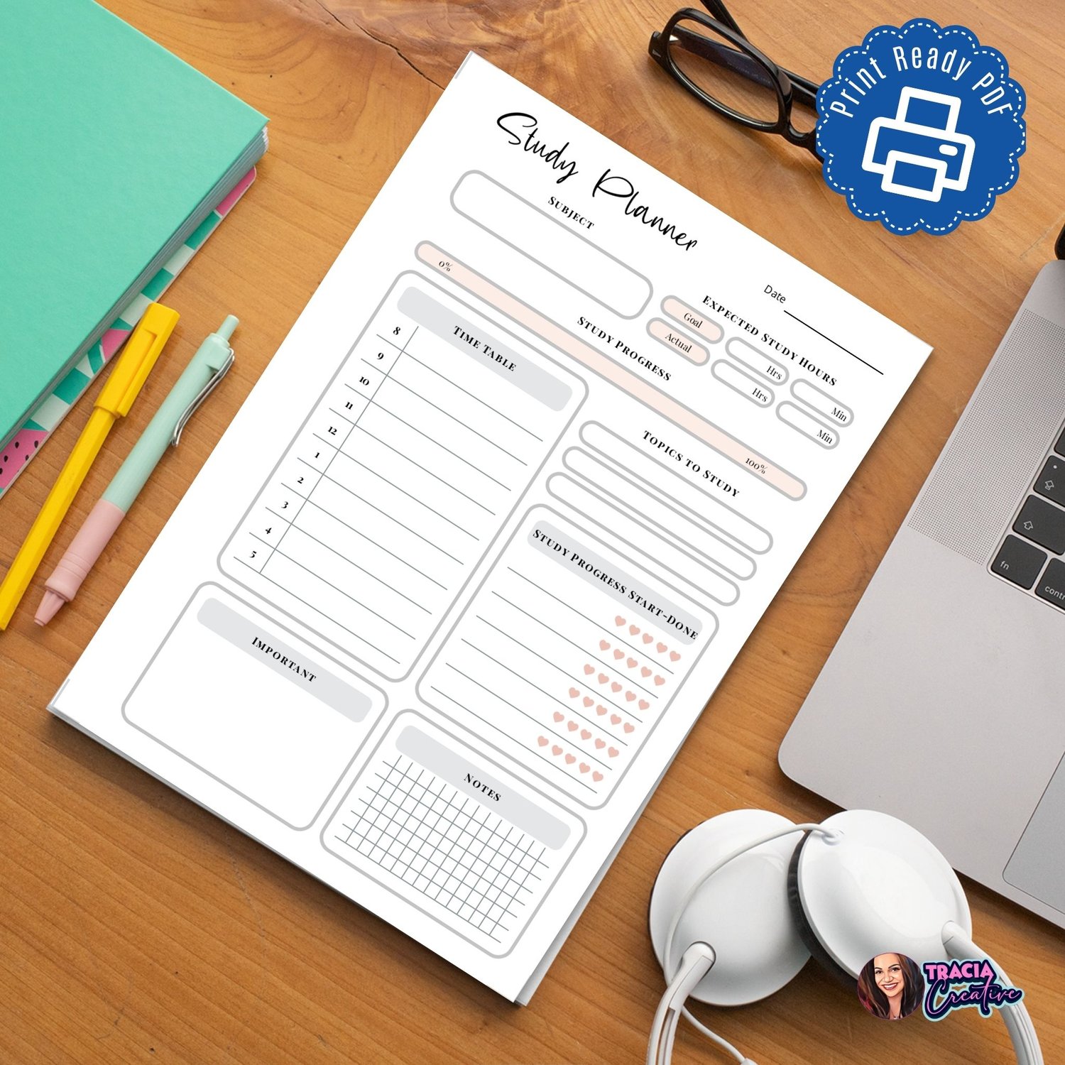 Study Planner Insert - Track Your Study Progress | Tracia Creative