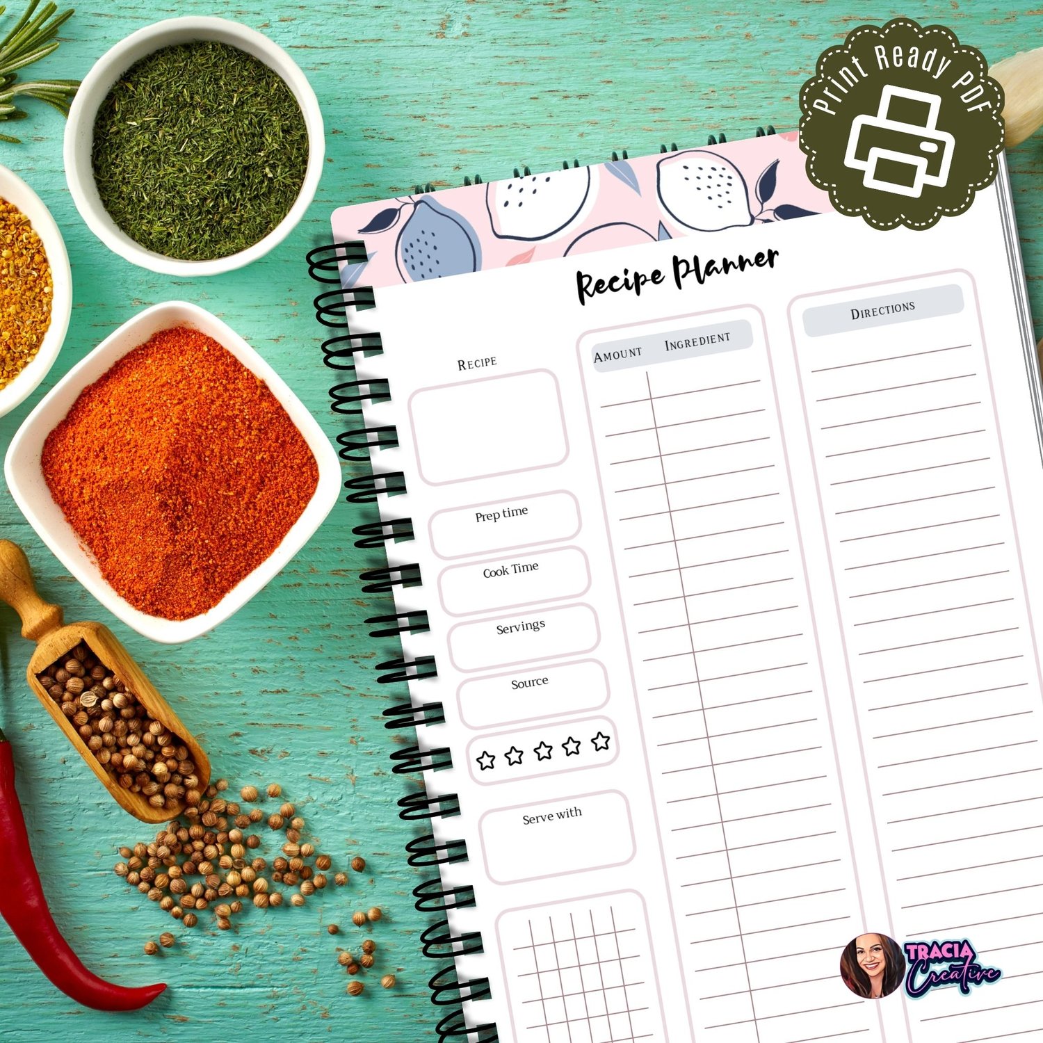 Recipe Planner A5 Insert | Meal Prep Journal | Tracia Creative